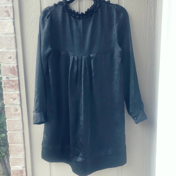 Lapis Black Long sleeved shift Dress ruffle front  S - Picture 3 of 13